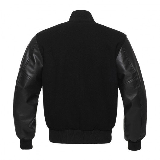 Solid Black Letterman Jacket with Vinyl Sleeves - Graduation SuperStore