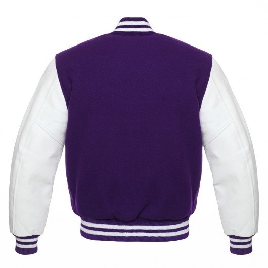 Women's Purple Wool Body & Bright White Leather Sleeves Letterman