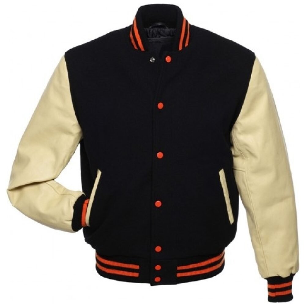 orange and blue letterman jacket