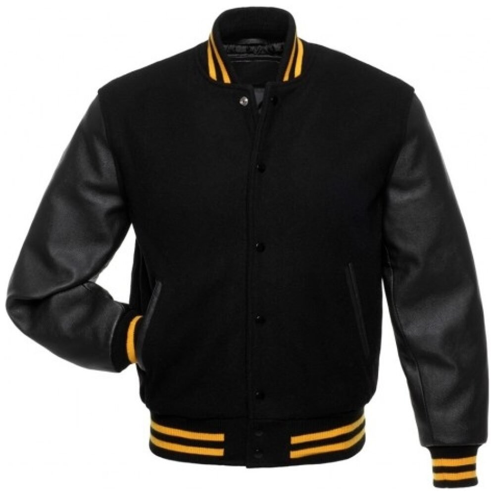 Men Black Varsity Letterman Jacket