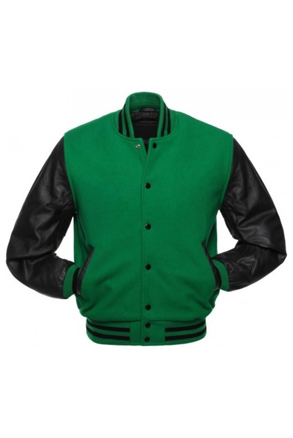 Varsity K. Green Letterman Baseball Wool & Black Real Leather Sleeves  Jacket