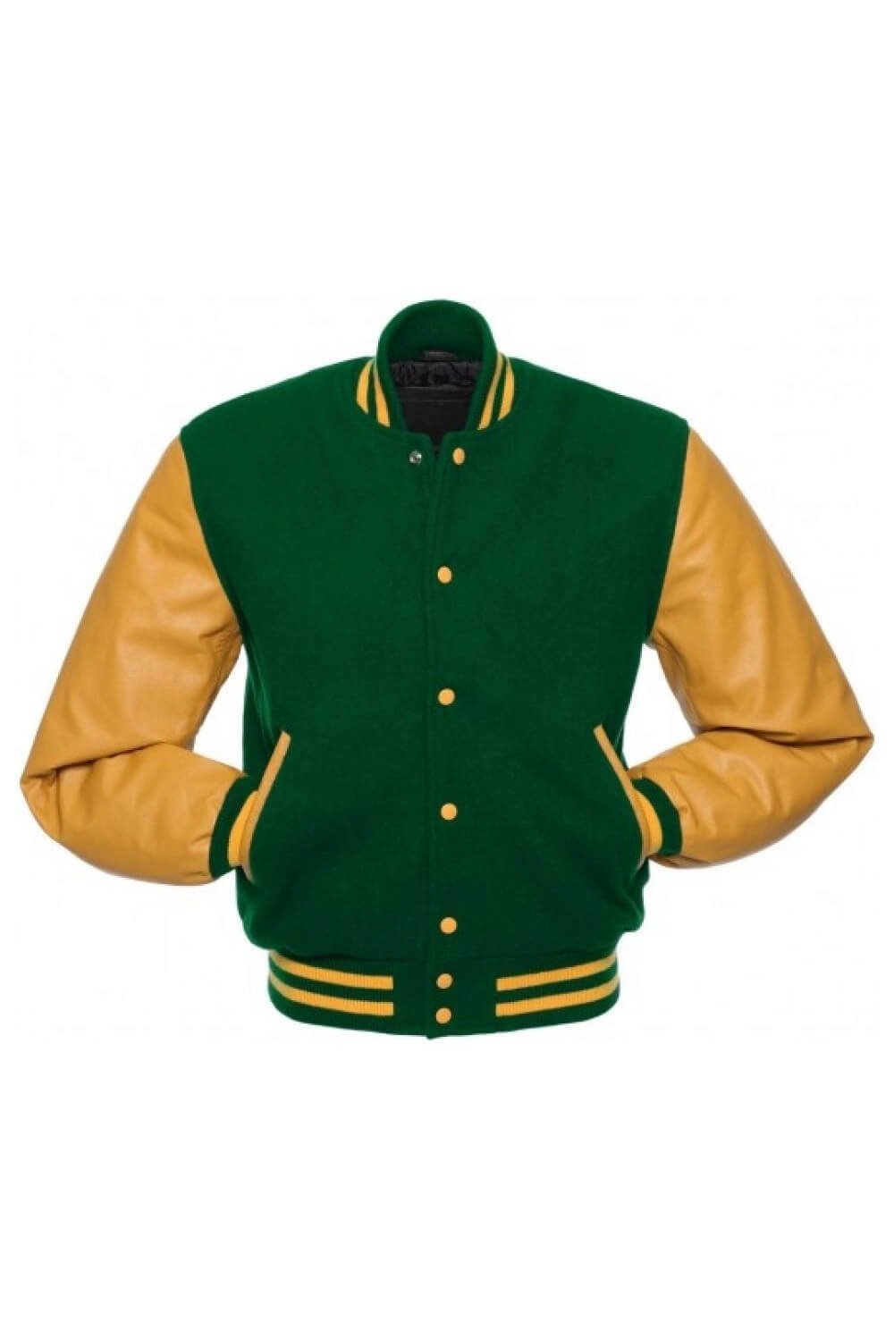 Varsity Letterman Baseball K-Green Wool & Yellow Genuine Leather  Sleeves Jacket