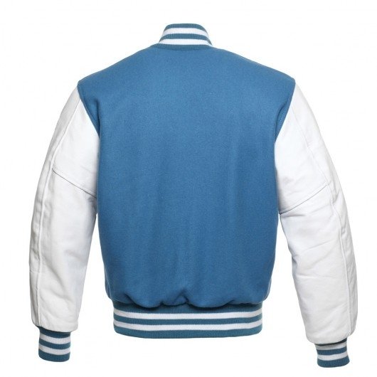 Sky Blue Letterman Jacket with White Leather Sleeves - Graduation ...