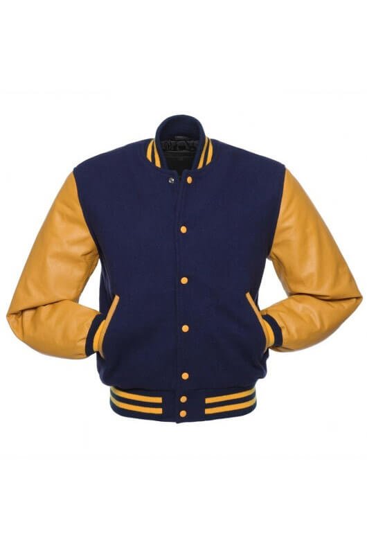 Heather Grey & Navy Varsity Jacket Blue College Letterman Coat 
