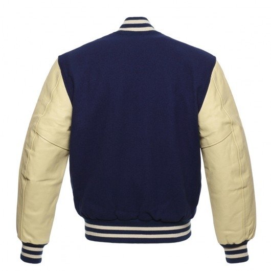 Navy Blue Letterman Jacket with Natural Leather Sleeves - Graduation ...