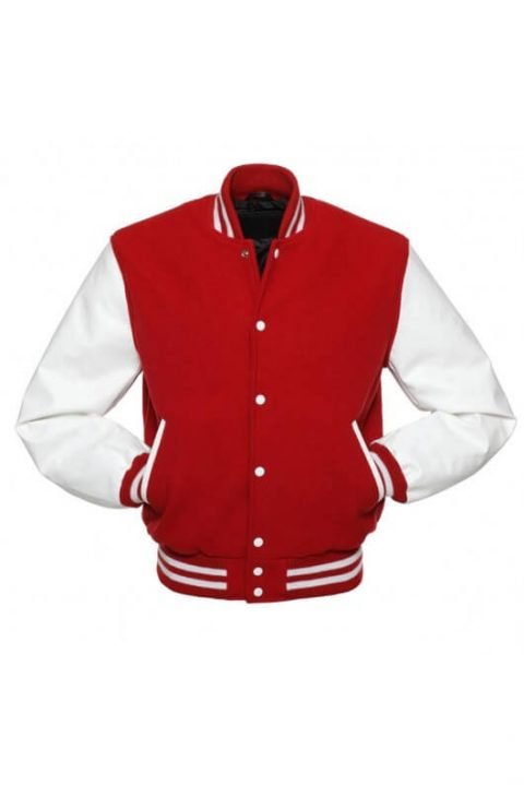 Red Letterman Jacket with White Vinyl Sleeves - Graduation SuperStore
