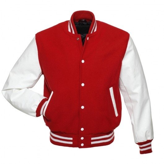 Red Letterman Jacket with White Vinyl Sleeves - Graduation SuperStore