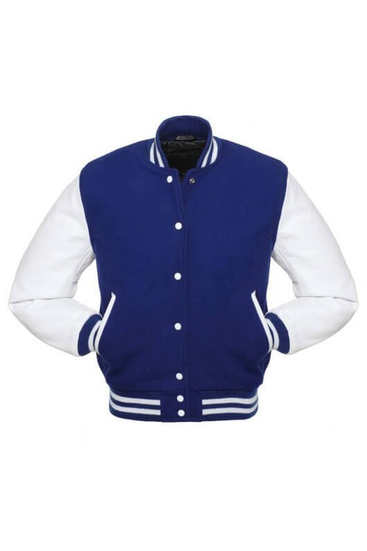Royal Blue Letterman Jacket with White Leather Sleeves